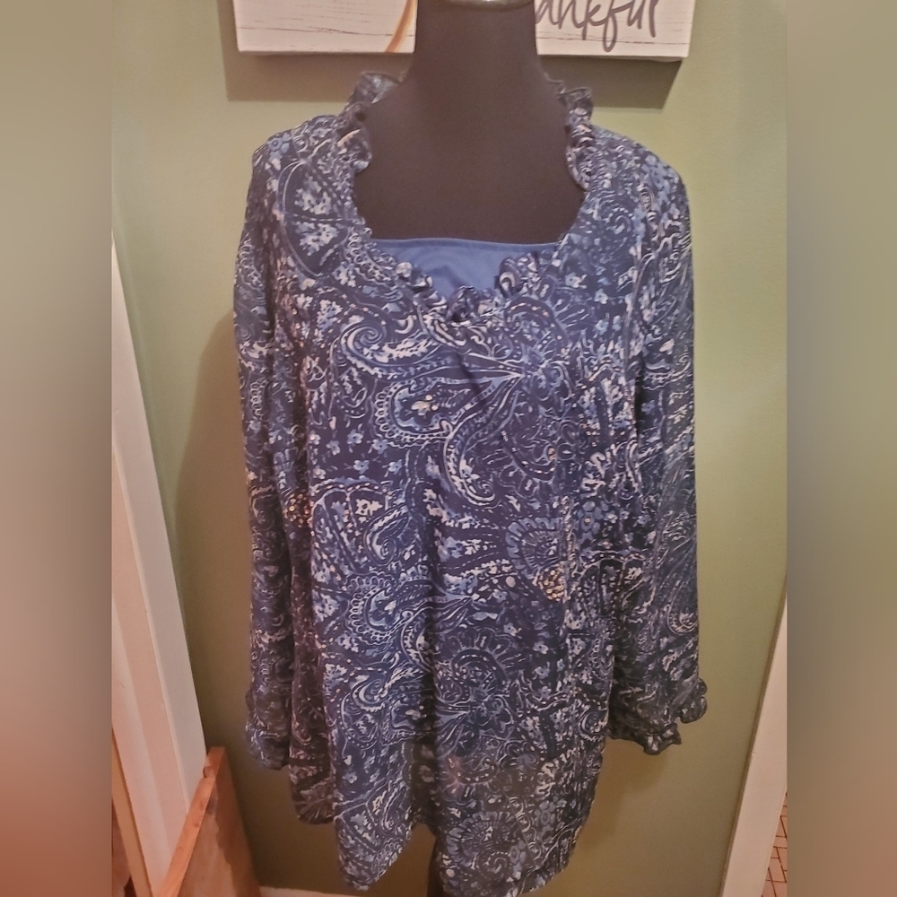 Fashion Bug Dark Romance Navy Blue Paisley Blouse Size 22/24 W/ Blue Tank Top